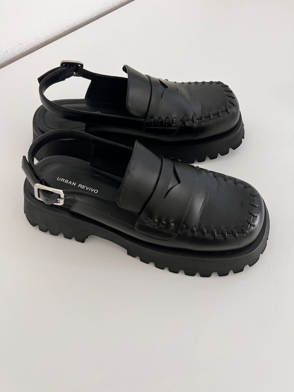 Urban Revivo Black Chunky Lug Sole Slingback Loafers Size 6.5 - Picture 2 of 9